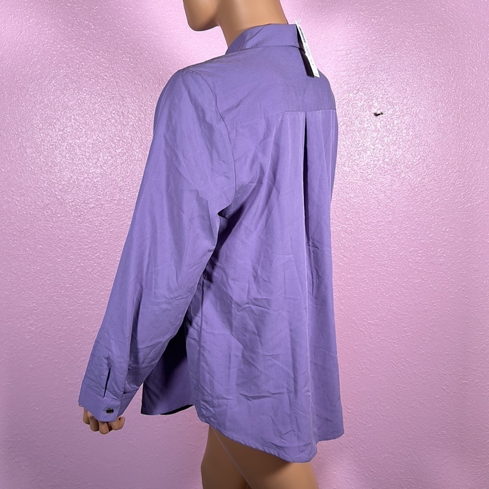 CHICO’S BLOUSE PURPLE  long sleeves w/cuffs buttons upper pockets & drawstring - Picture 5 of 11